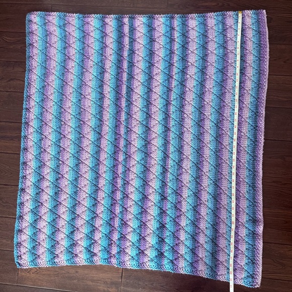 Striped Blue and Purple Hand Knit Baby Blanket - Picture 4 of 5